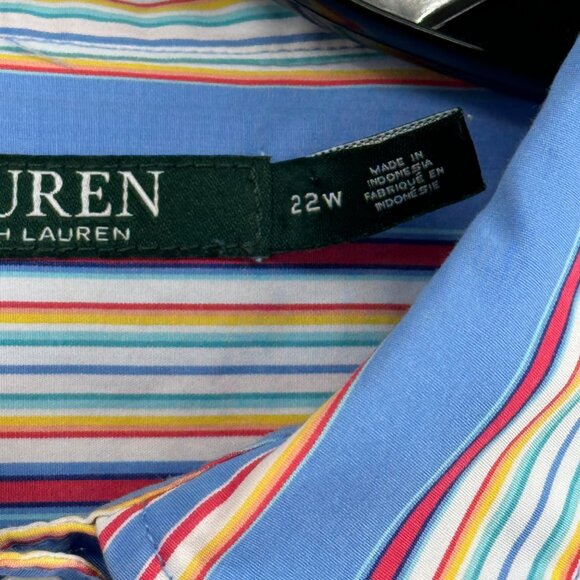 Ralph Lauren Women's Striped Button Down Shirt size 22W plus Cotton long sleeve - Picture 4 of 10